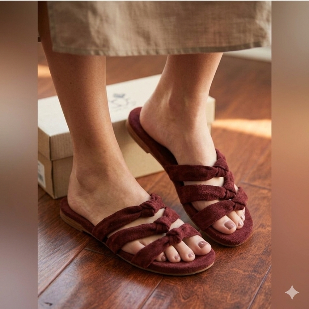 Two Pretty NWT Rust Knot Slide Sandals | Suede Flat Summer Mules